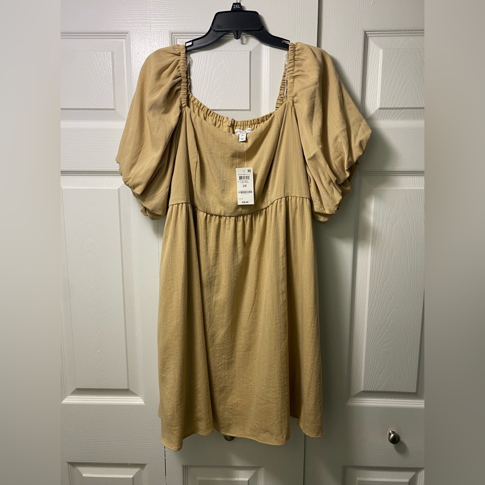 NWT And Now This Women's Tan Puff Sleeve Camel Brown Dress